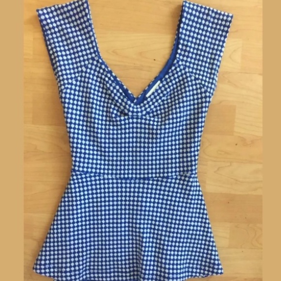 Anthropologie Deletta Blue & White Peplum Top - Picture 2 of 8